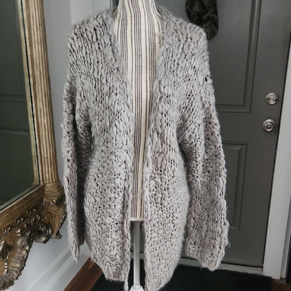 POL Crochet Shaggy Distressed Cardigan